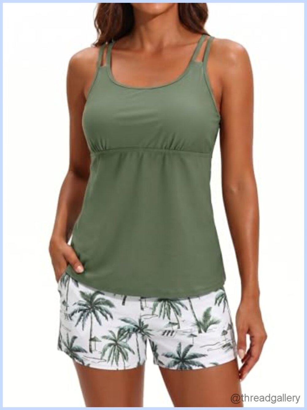 Tummy Control Tankini Set with High Waist Shorts and Pockets